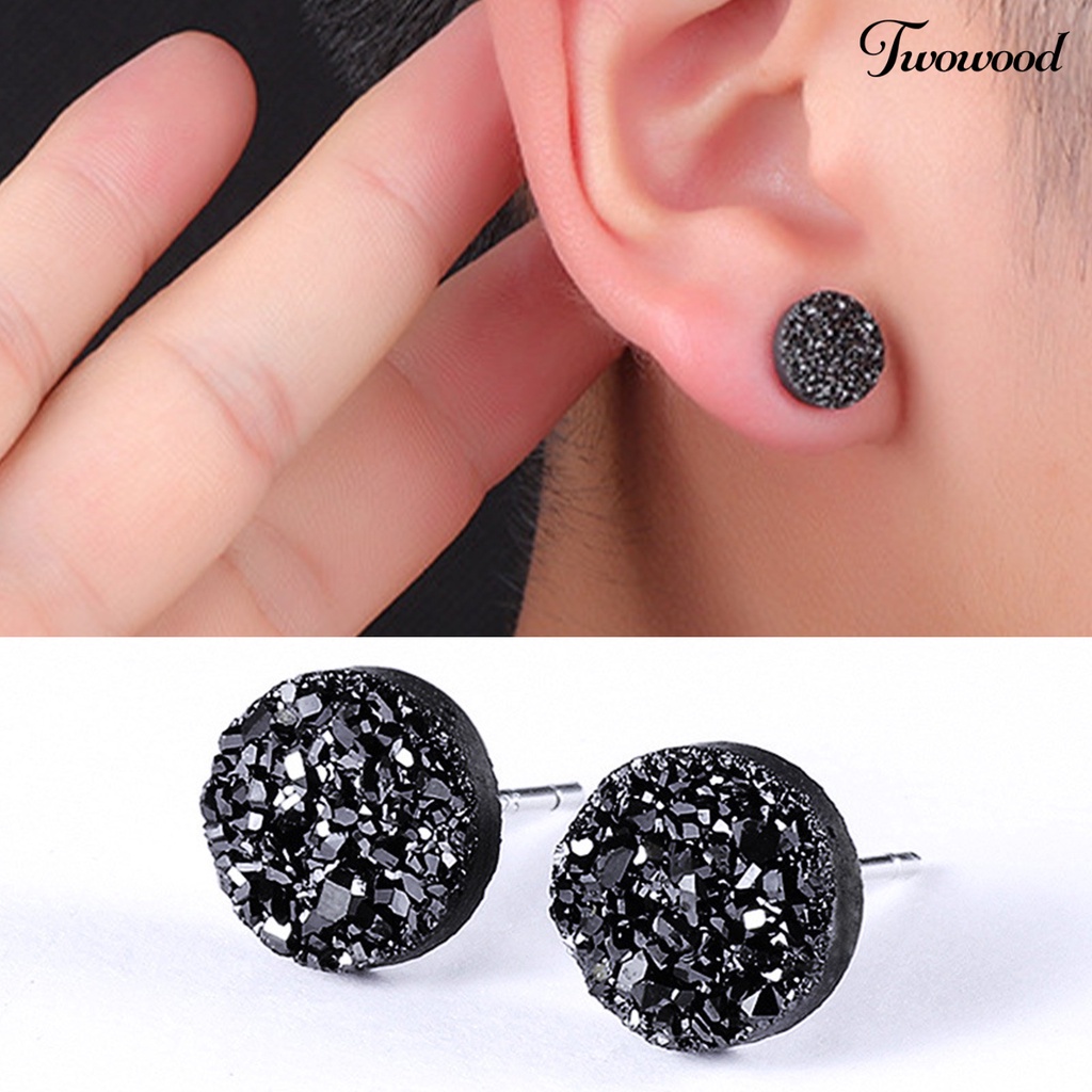 Twowood 1pasang 8mm Ear Studs Bulat Mini Minimalis Perhiasan Fashion Mempesona Kristal Imitasi Pria Wanita Anting Untuk Outdoor