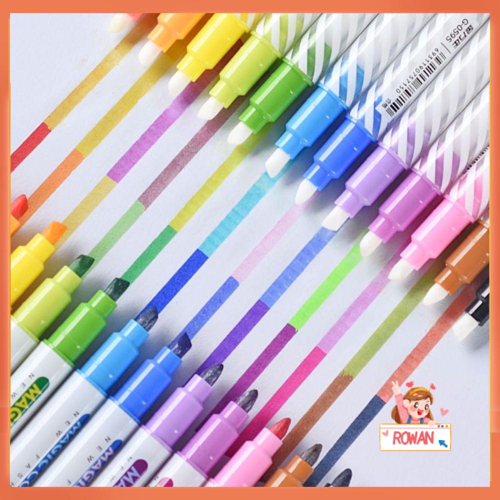 R-flower 12warna/Set Penanda Neon Kantor Perlengkapan Sekolah Pena Cat Ajaib Berubah Warna Stabilo Pena Set