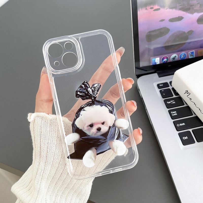 Iphone 14 Pro max cute kitten and puppy i14 13 11 12 case Pelindung Handphone x xr xsmax Silikon Transparan Tahan Jatuh