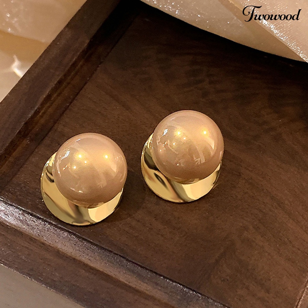 Twowood 1pasang Ear Studs Pengerjaan Halus Tidak Sakit Memakai Mudah Dipakai Tahan Aus Eye-catching Dress Up Nikel Gratis Anting Mutiara Imitasi Minimalis Perhiasan Aksesori