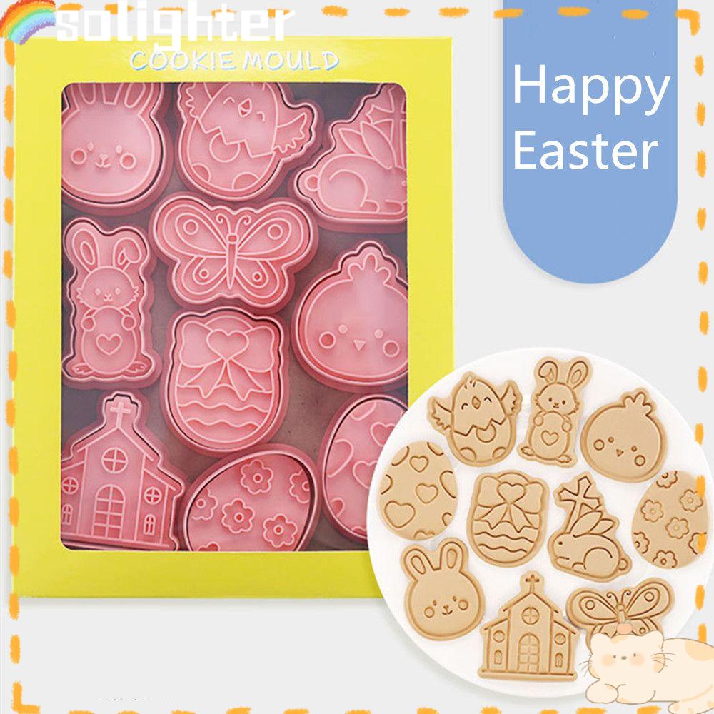 Solighter Easter Biscuit Mold Cetakan Kue Pesta DIY Dekorasi Bunny Molds Happy Easter Cookie Alat Rabbit Egg Biscuit