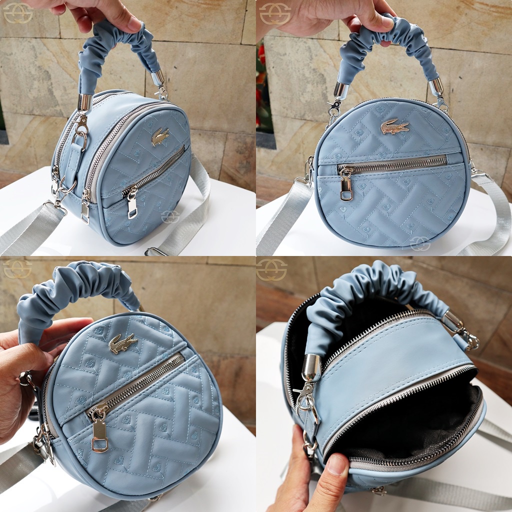 Tas wanita selempang bulat kerut 2 ruang nilon super 06-6838 Sling bag Import kekinian terbaru