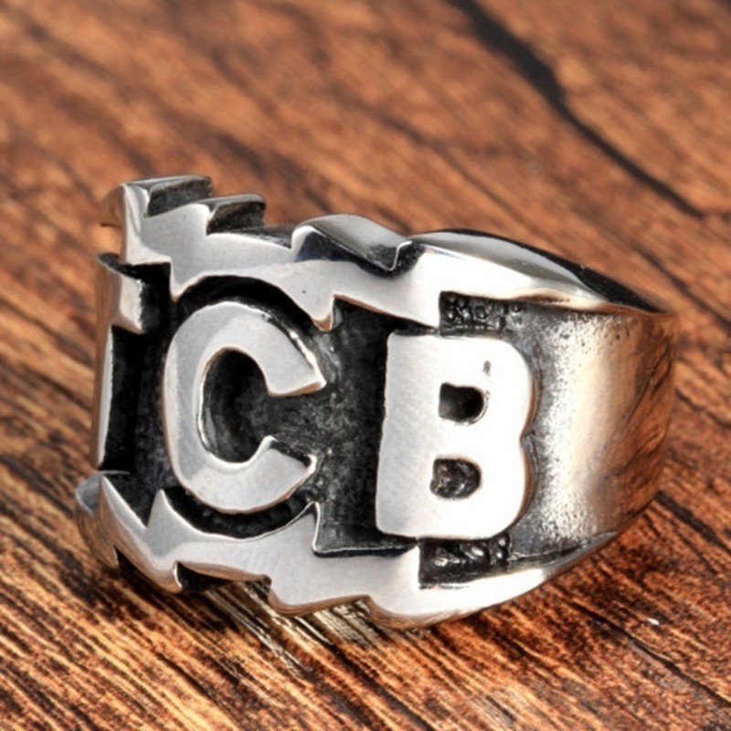 [X C Perhiasan] Tren Fashion Baja Titanium Huruf Inggris TCB Vintage Hip Hop Perhiasan Cincin Pria Trendi