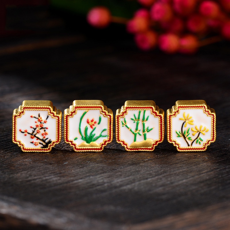 Goldkingdom Fashion Perhiasan Aksesoris Ready Stock Diy Tangan String Membakar Proses Biru Empat Gentleman Mei LAN Bambu Krisan Transfer Manik Gelang Perempuan