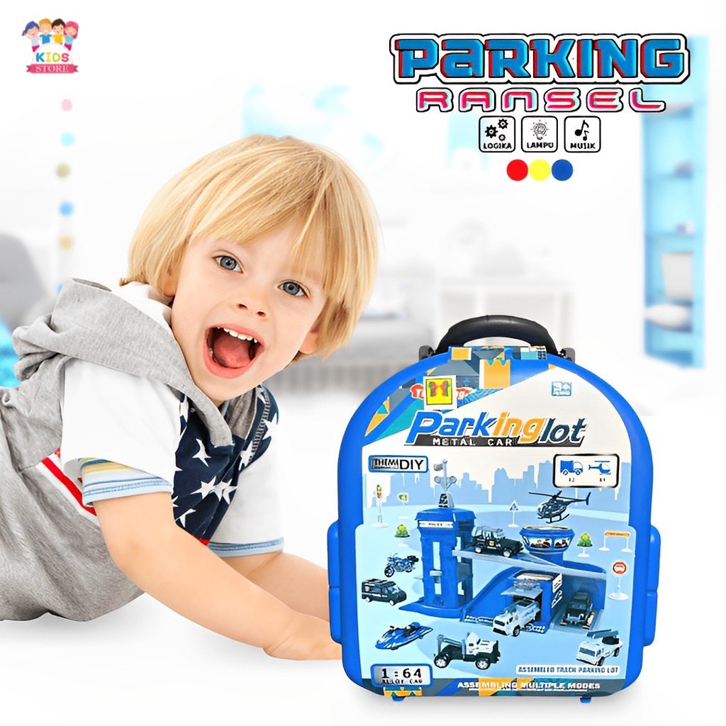 Tas Ransel Parking Lot 1:64 3 Tema | Mainan Anak Laki Laki Mobil Mobilan | Kado Ultah Anak Cowok Terbaru 2023