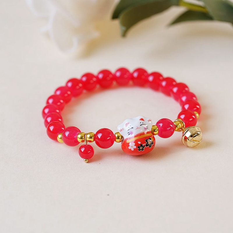 Manik-manik Merah Kontrak Gelang Keramik Tali Tenun Tangan Manik-Manik Plutus Cat Stretch Bracelet