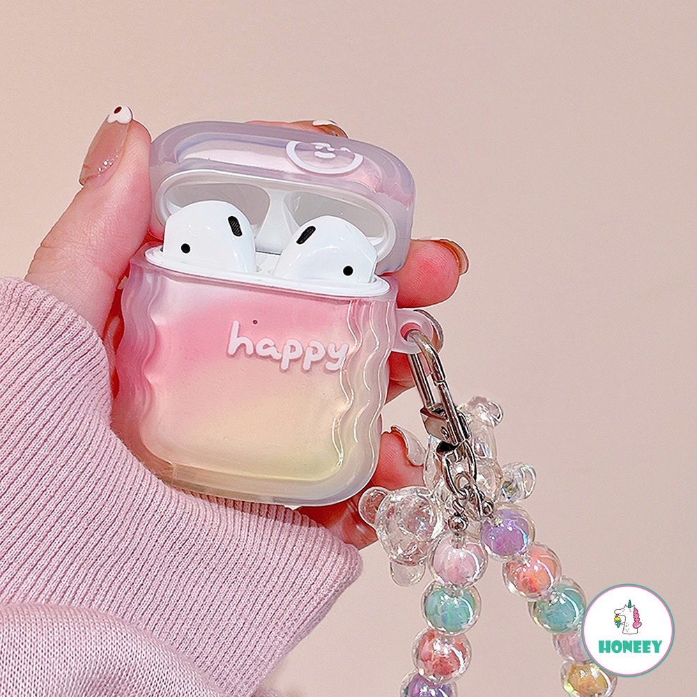 Pink Happy Earphone Cover Dengan Gelang Untuk Airpods1 2 3 Pro Soft Matte Case For Apple Airpod Pro2 Dengan Aksesoris Ornamen