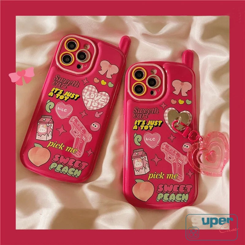 IPHONE Ikatan Simpul Lucu Kelinci Graffiti Soft TPU Case Kompatibel Untuk Iphone8 7 Plus X XR 14 13 11 12 Pro MAX XS MAX SE 2020 Personal Retro Cellular Phone Shape Cover Dengan Liontin Cinta Hati