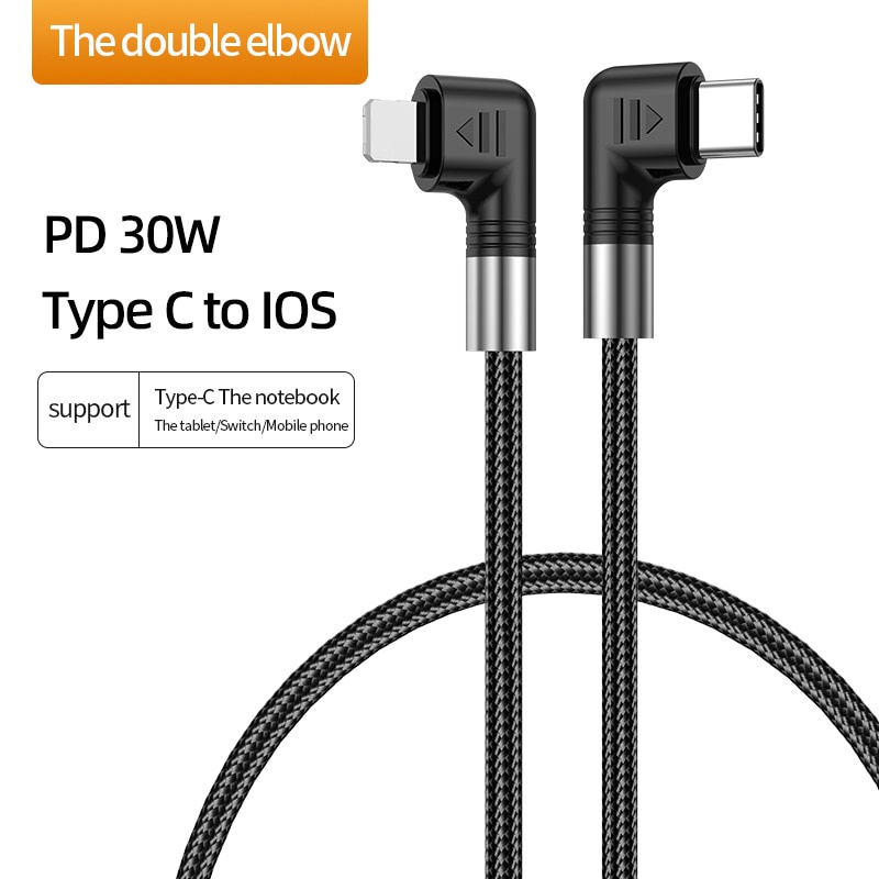 Double Elbow USB-C 5A PD Kabel Pengisian Super Cepat TypeC Ke Type C/iPhone 100W 30W 0.5m 1m 2m 3m Untuk iPhone Samsung