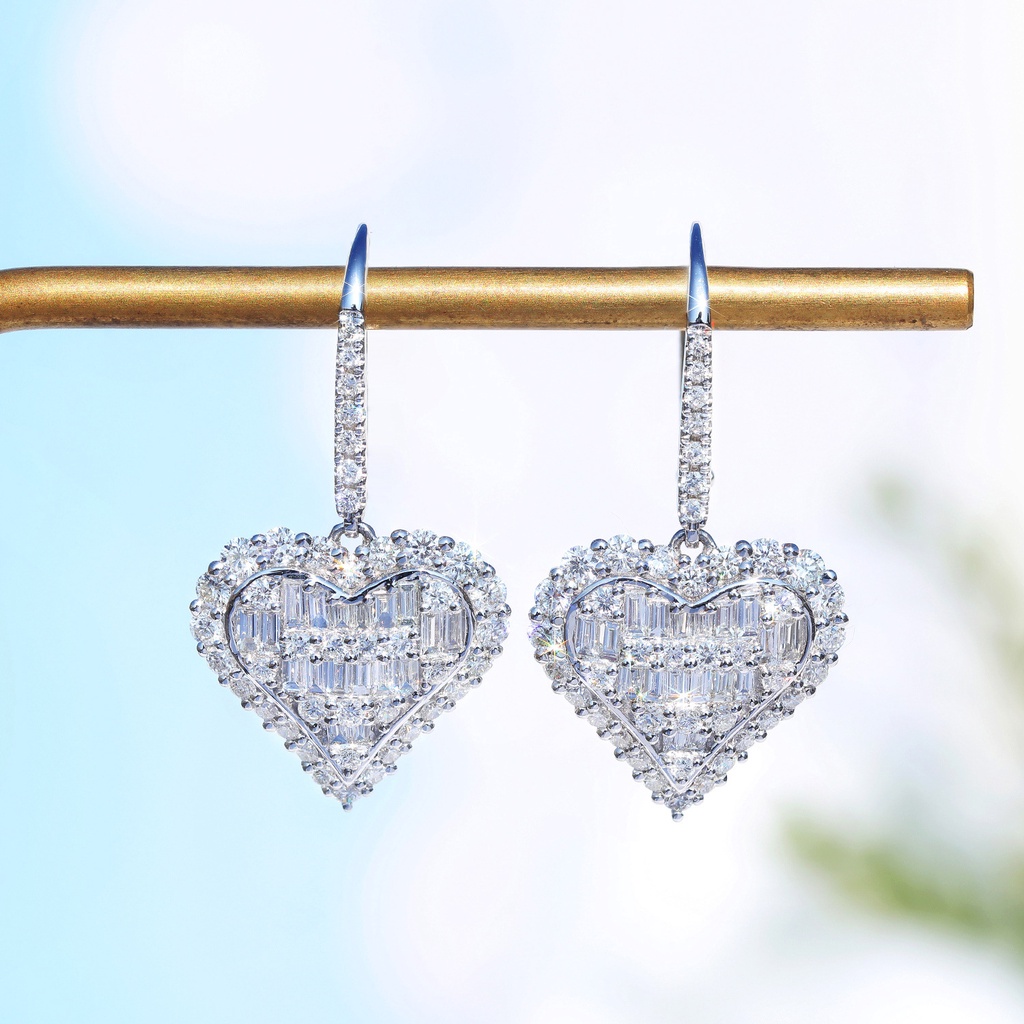 Goldkingdom Aksesoris Perhiasan Fashion Ready Stock Niche Desain Tangga Berbentuk Hati Persegi Peach Hati Bor Penuh Mosang Bor Perempuan Telinga Stud