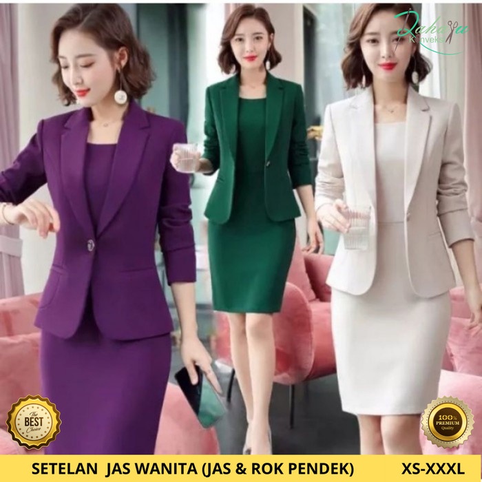 ✨LARIS✨ -SETELAN JAS WANITA 2 IN 1 BLAZER & ROK PENDEK JAS KERJA HITAM. XS-XXXL - Hitam, XXXL- 1.2.2