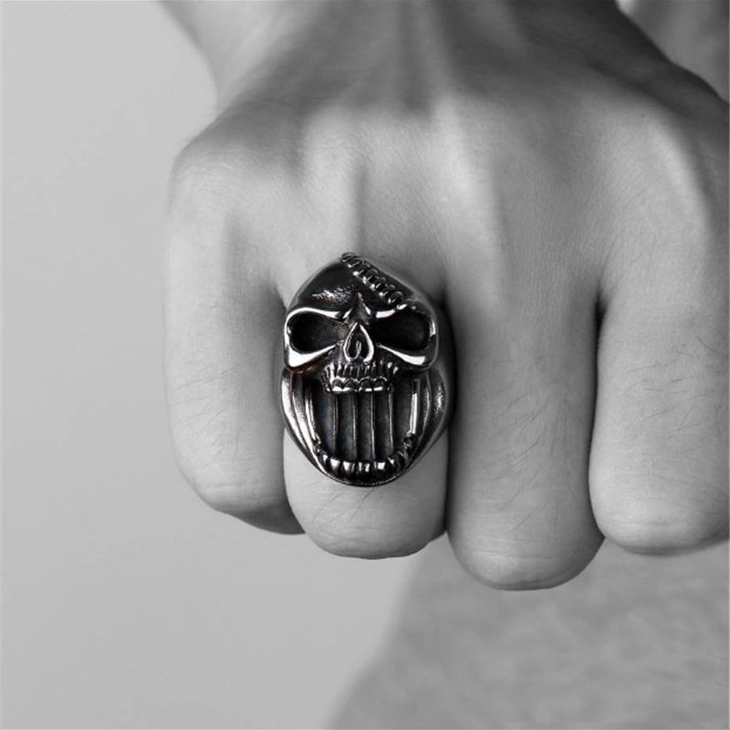 [X C Perhiasan] Pria Hip-hop Punk Gothic Skull Pembuka Botol Vintage Cincin Fashion Perhiasan