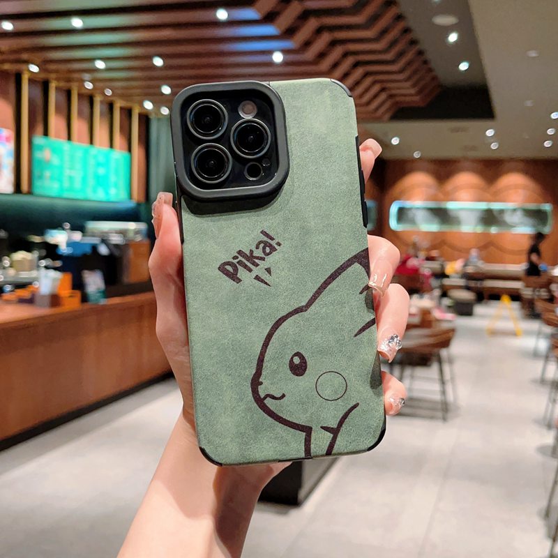 Cool Green Gray Leather Soft Case for IPhone 7 Plus 8 Plus X XS XR XS Max 11 13 12 14 PRO Max 14 Plus SE 2020 2022 Gray Grey Gren PIKACHU