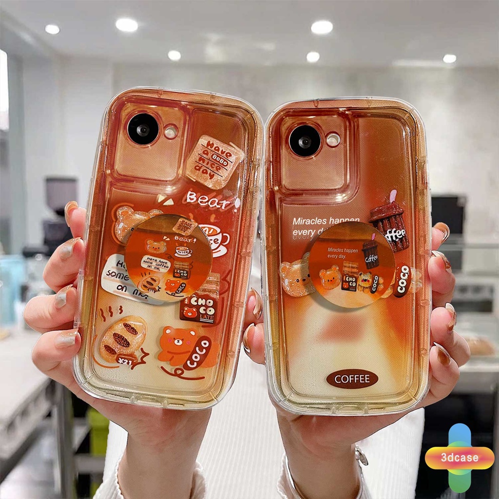 Casing Realme C30 C30S C33 C21 C31 C35 C25 C11 2021 C21Y C15 C20 C3 C12 C2 C25S 10 5S 5 5i 9i C17 7i C1 C25Y C2 C3i 6i C20A  Narzo 20 10 10A 20A 30A 50A 50i Prime A7 A5S A15 A16 A17 A53 A53S A57 Gradual Cartoon Coffee Bear Silicone Soap Case With Stand