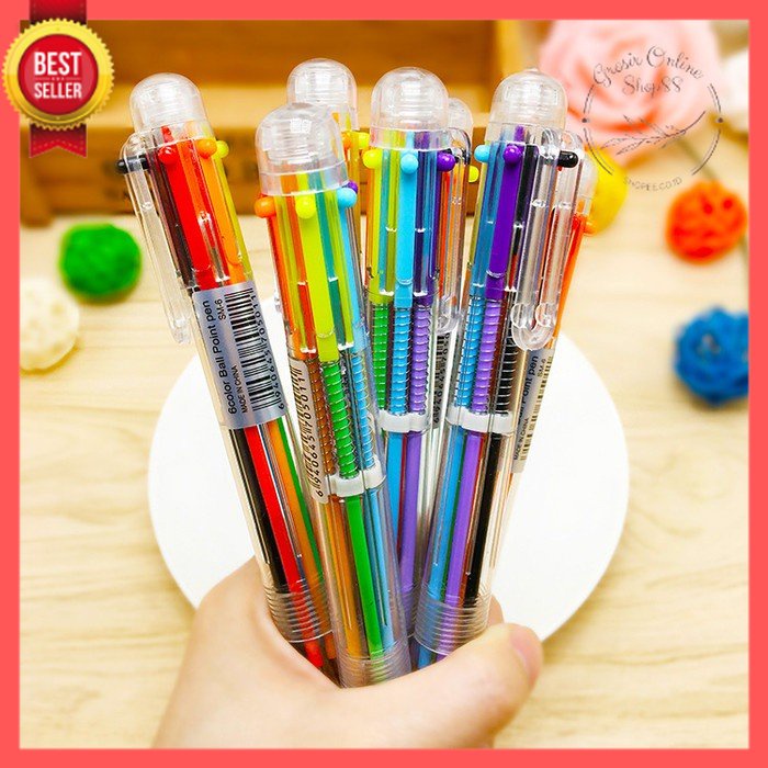 GOS -E412- Pulpen 6 Warna - Pulpen Mekanik 6 Warna Body TRANSPARAN