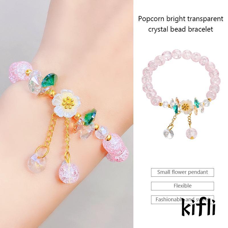 [KD] Gelang Manik-Manik Kristal Popcorn Transparan Terang Gelang Simple Serbaguna