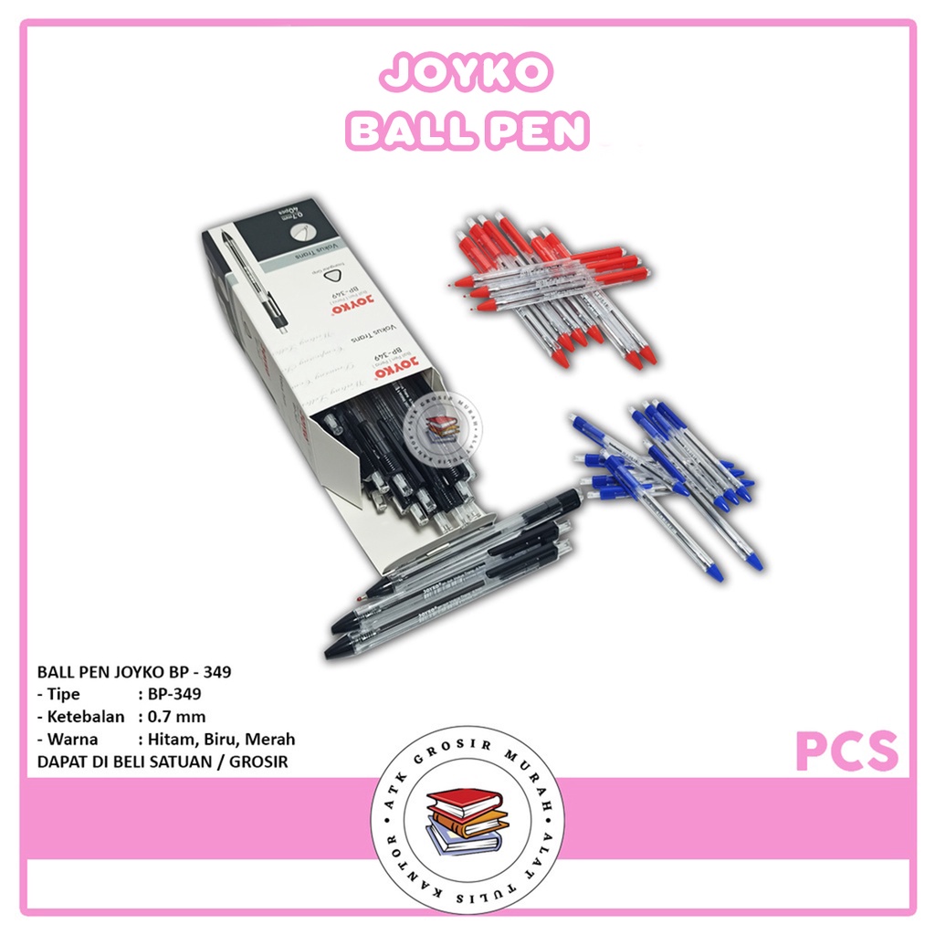 

JOYKO - Ballpen BP 349 Vokus Trans - PENA Triangular Grip 3 Warna Pcs
