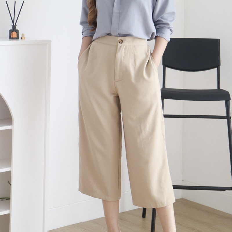 Milen Midi Culotte Pants Bahan Crinkle - Celana Kulot Wanita - Celana Highwaist