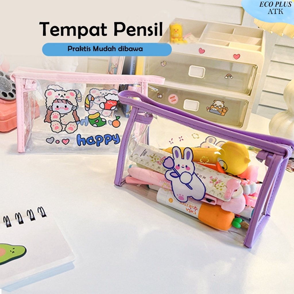 Tempat Pensil Transparan Storage Bag Stationery Multifungsi Traveling ATK Sekolah Kuliah