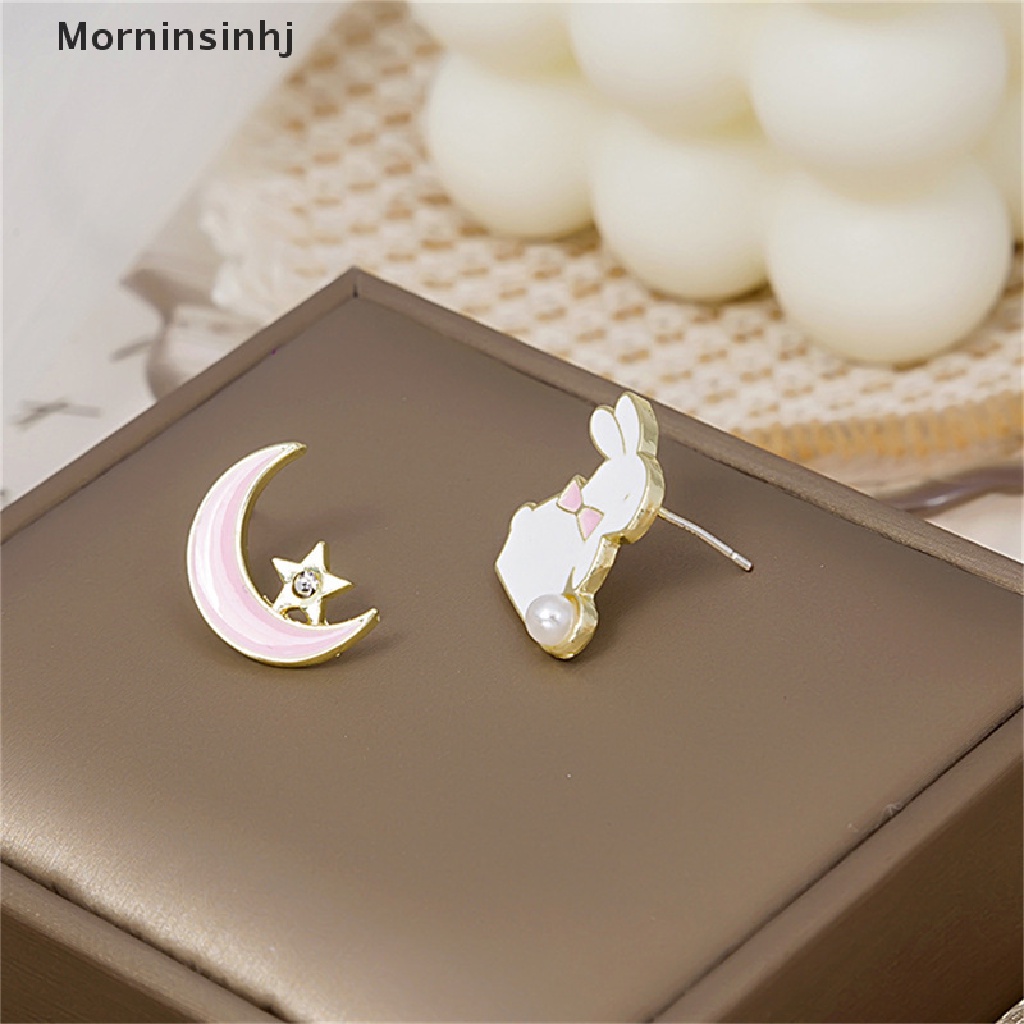 Mornin Lucu Fashion Asimetris Kelinci Bulan Bintang Stud Anting Wanita Eardrop Pesta Perhiasan id