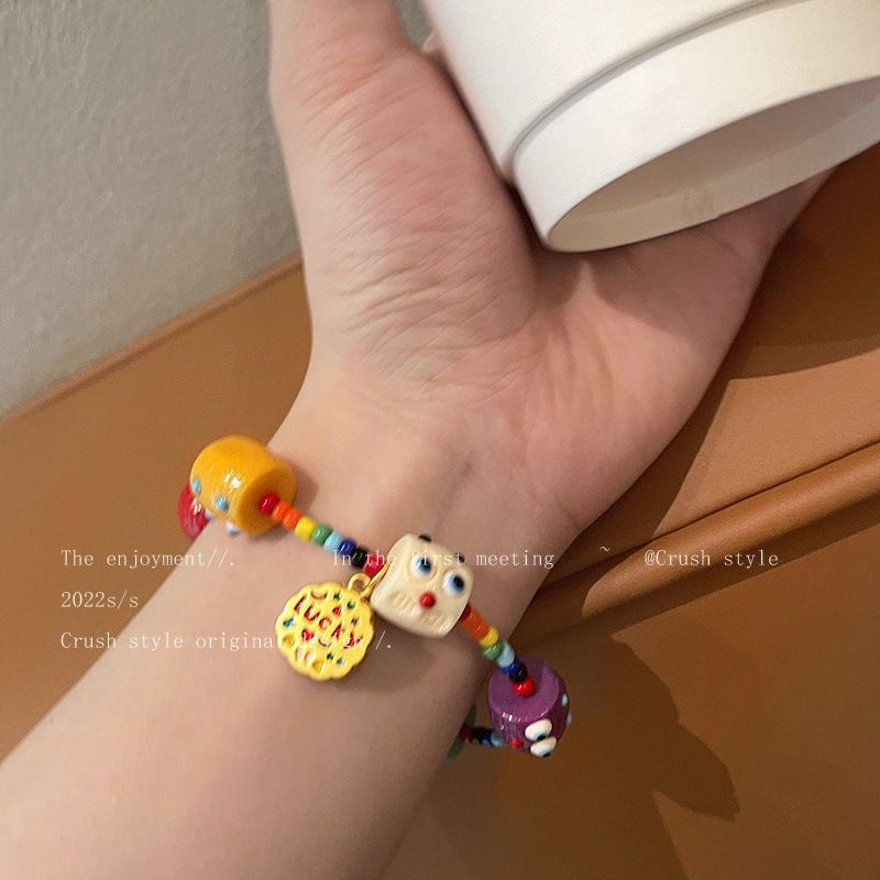 Gelang Manik-Manik Monster Kecil Geometris Akrilik Lucu Untuk Wanita