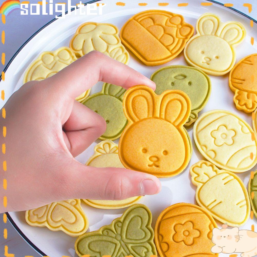 Solighter 4PCS/Set Cetakan Biskuit Paskah DIY Plunger Baking &amp; Pastry Tools Dekorasi Paskah Rabbit Chick Cookies Cutter