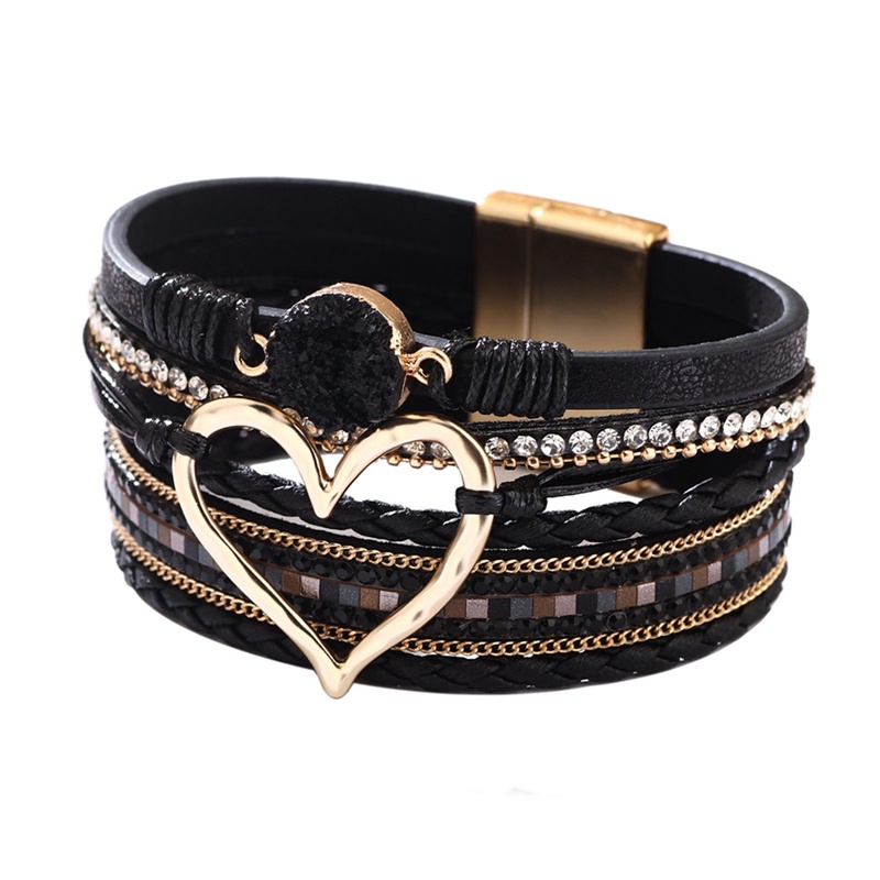 1pc Braided Leather Wrap Bracelet Boho Cuff Multilayer Gelang Magnet Perhiasan Untuk Hadiah Liburan Ulang Tahun Perempuan Remaja