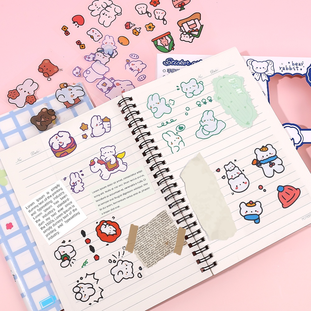 [Random Pattern] DIY Akun Tangan Stiker Dekoratif Pola Kartun Stiker PET Anime Dekorasi Cream Kelinci Diary Stiker Perekat Diri Alat Tulis Stiker Lucu Guka Card Tag