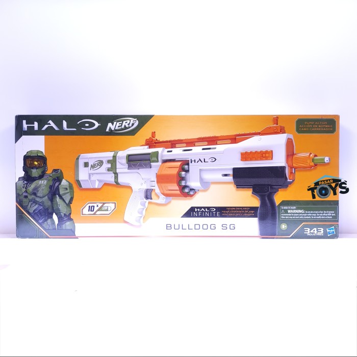 Nerf Halo Bulldog SG Dart Blaster - Pump-Action, Rotating 10-Dart Drum