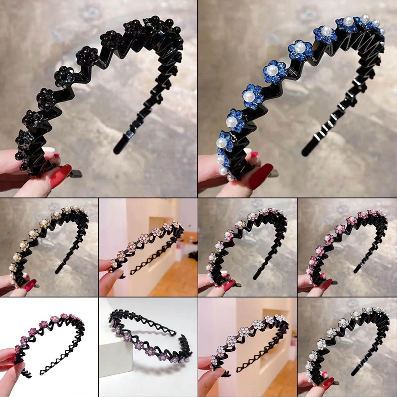 Double-layers Klip Rambut Dikepang Berlian Imitasi Mutiara Kupu-Kupu Wanita Rambut Band Hoop