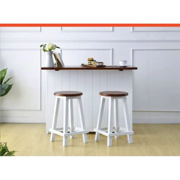 Meja Dapur 2 Kursi Minimalis Cat Duco Putih Kombinasi Natural Jati