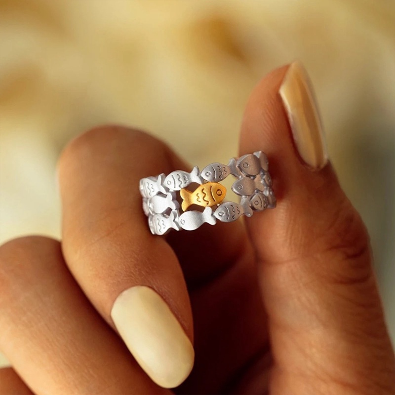 Cincin Ikan Halus Untuk Wanita Gaya Logam Finger-Ring Statement Jewelry Indah Fashionable Design Aksesoris Hadiah