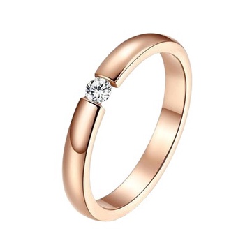 Goldkingdom Aksesoris Perhiasan Fashion Ready Stock Fashion Sederhana Rose Gold Wajah Glossy Cincin Pasangan Berlian Tunggal Untuk Pria Dan Wanita