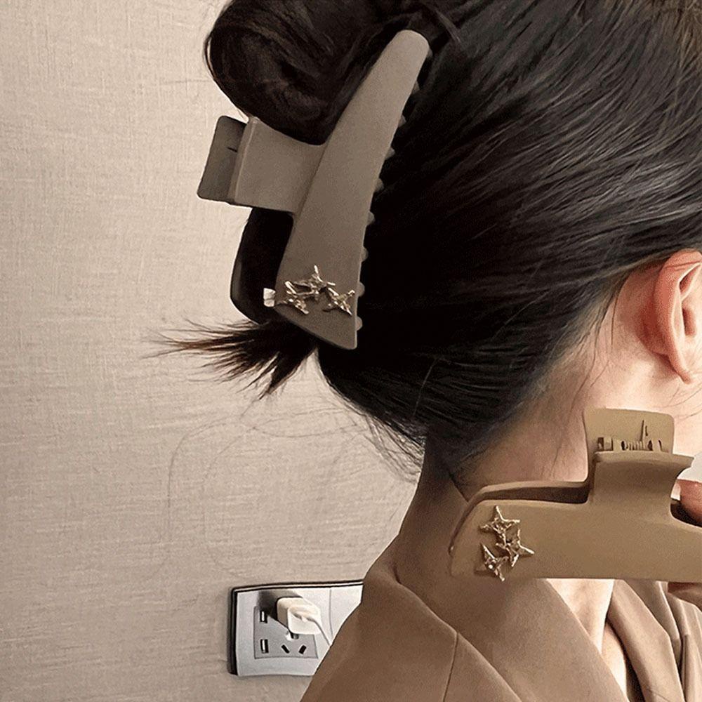 Mxbeauty Wanita Hair Claw Khaki Coffee Acrylic Jepit Rambut Styling Rambut Aksesoris Aksesoris Rambut Bintang Ponytail Holder Gadis Fashion Hiasan Kepala