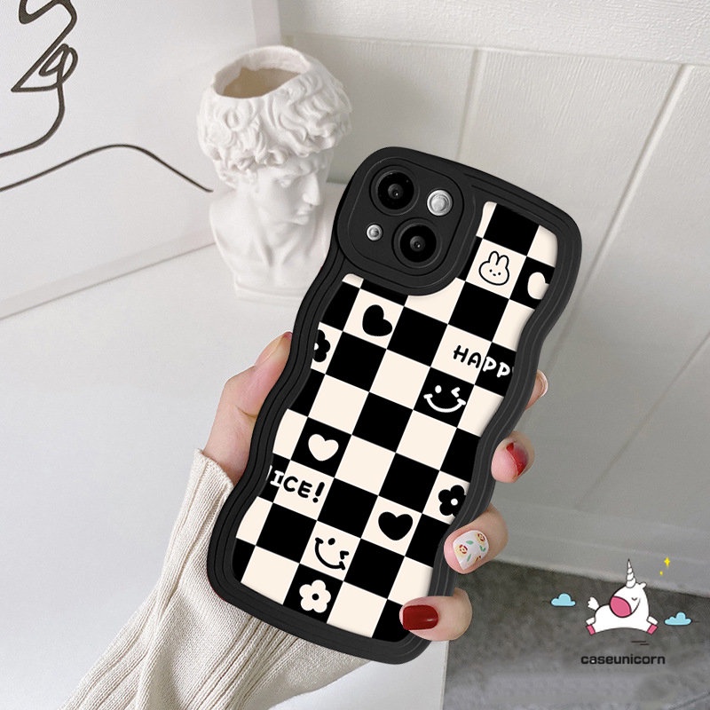 Infinix Hot 10T 9 8 11 10 Play 12 Pro 10Lite 11s 12i 20 20s Hot 10s 11s NFC Note 8 12 G96 10Pro 12Pro 12 2023 Smart 5 4 6 Plus Chessboard Beruang Lucu Smile Couple Lembut Bergelombang Tepi Sarung