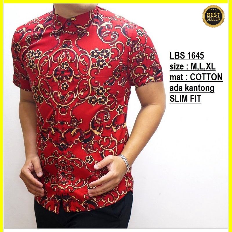 KEMEJA BATIK PRIA SLIM FIT LENGAN PENDEK ORIGINAL ODZA  WARNA MERAH IMLEK OS228 PREMIUM KEMEJA BLD JAKARTA