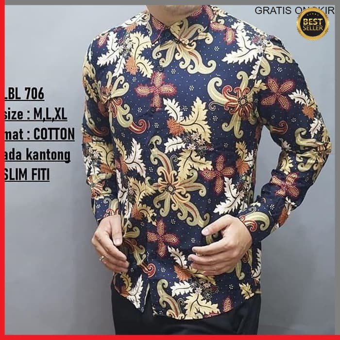 KEMEJA PRIA BATIK LENGAN PANJANG HEM BAHAN KATUN HALUS 40S LBL 706 BAJU MODERN MEWAH SLIMFIT SLIM FIT BY JAKARTA