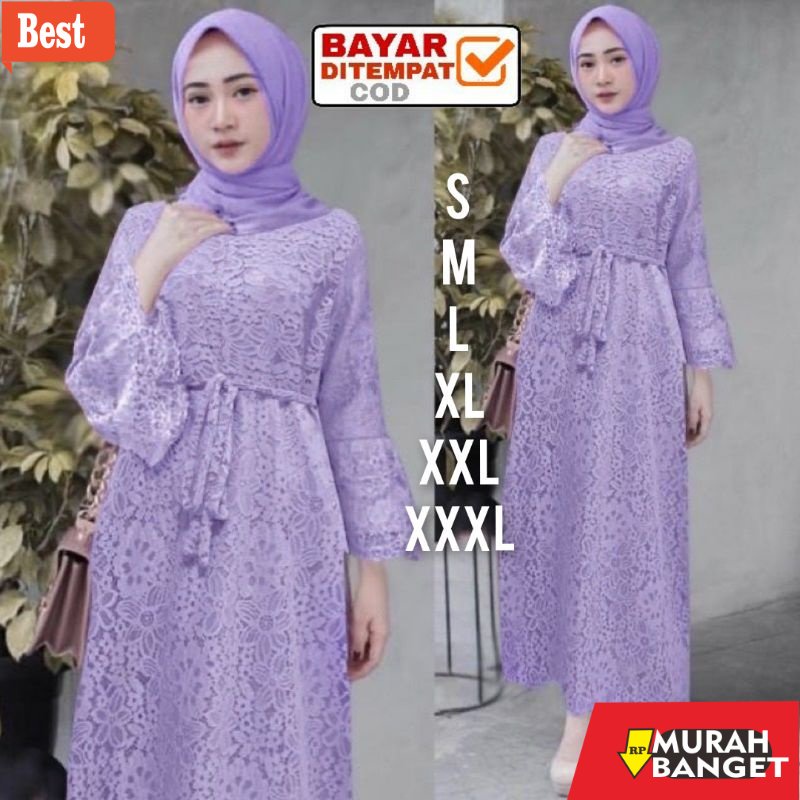 Tren baju lebaran wanita 2023- MAXI YASINA/GAMIS FULL BRUKAT/MAXI DRESS BRUKAT/GAMIS PESTA