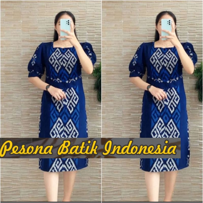 BAJU ATASAN TERUSAN DRESS BATIK TENUN WANITA KONDANGAN PESTA ETNIK MODERN PREMIUM FURING JUMBO