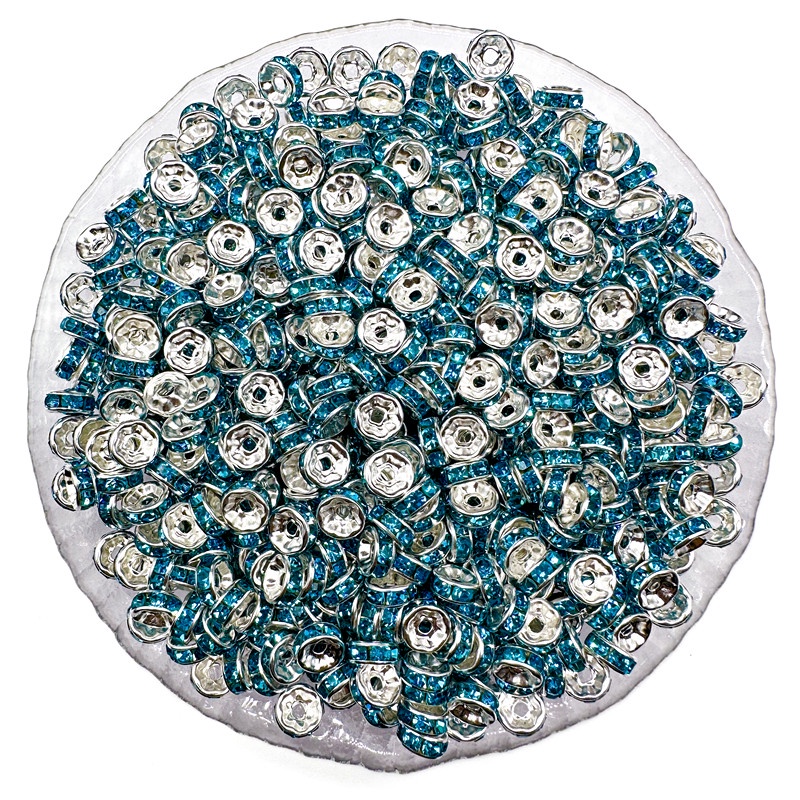 50pcs/pack 6mm/8mm Alloy Rhinestone Beads Gelang Kalung Spacer Beads Untuk Membuat Perhiasan DIY Aksesoris