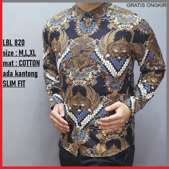 KEMEJA PRIA BATIK LENGAN PANJANG HEM BAHAN KATUN HALUS 40S LBL 820 BAJU MODERN MEWAH SLIMFIT SLIM FIT BY JAKARTA