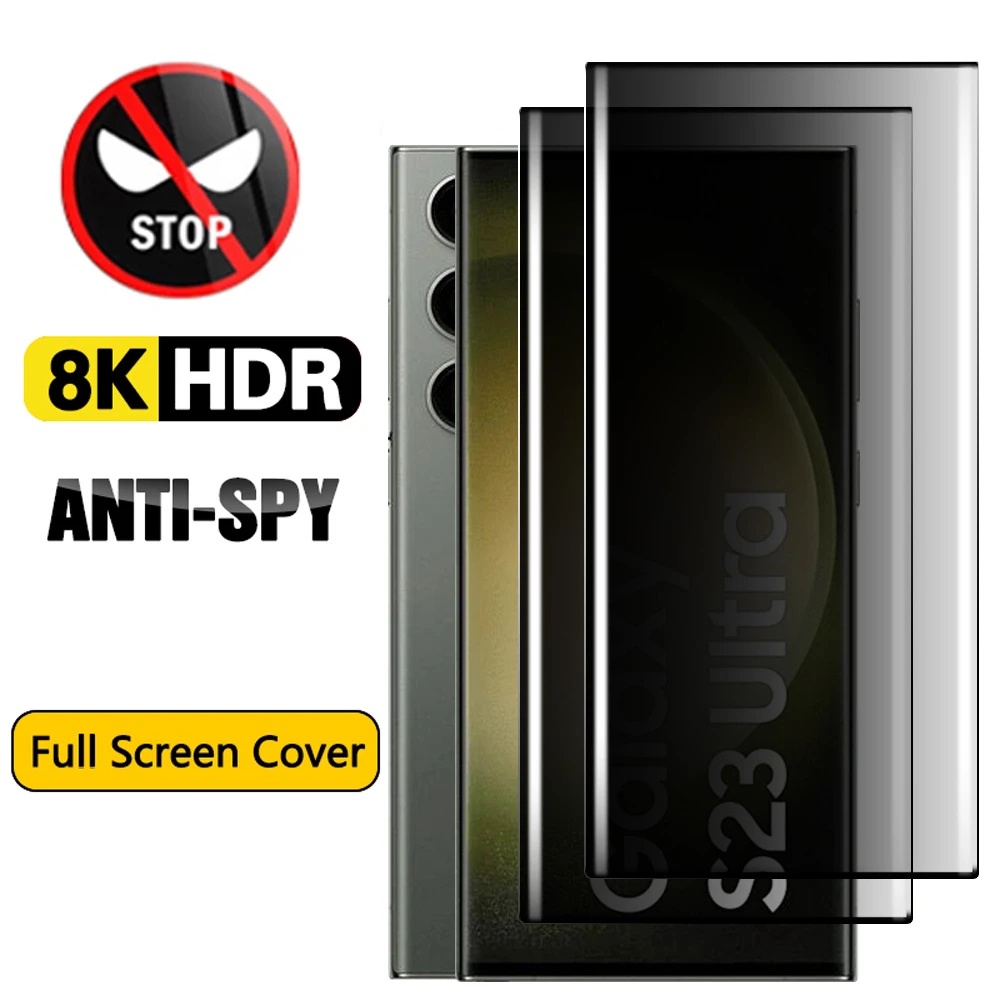 Full Coverage Pelindung Privasi Tempered Glass Film, 9H Hardness Anti Spy Peep Tempered Glass Screen Protector Untuk Samsung Galaxy S23 Ultra