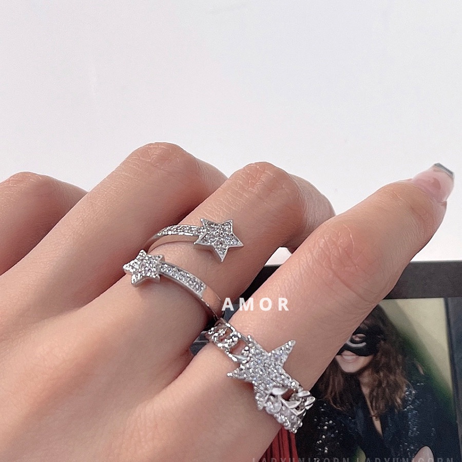 Y2k Berlian Bintang Berujung Lima set Cincin Cincin Tiga Potong set Disesuaikan Desain Ceruk Perempuan