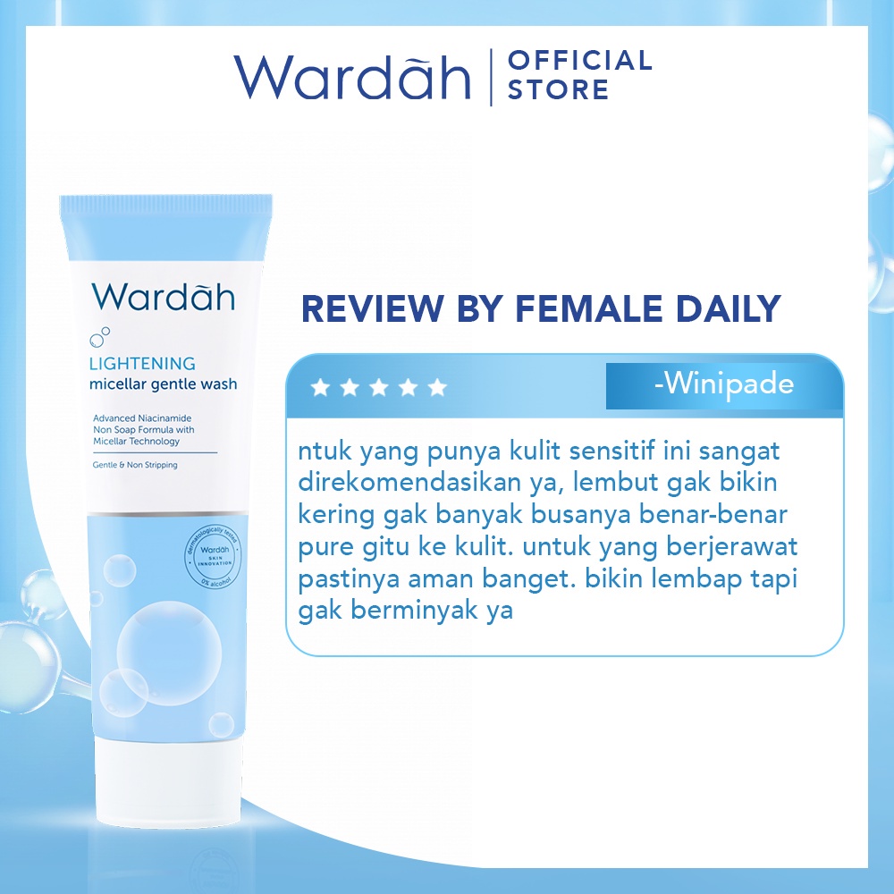 WARDAH Lightening Micellar Gentle Wash Indonesia / Pembersih Wajah 50ml 100ml / Advanced Niacinamide Non Soap Formula With Technology / Gentle &amp; Non Stripping / Facial Foam Cleanser Cleansing Water Makeup Glow Sabun Cuci Muka / Skincare Face Care Series