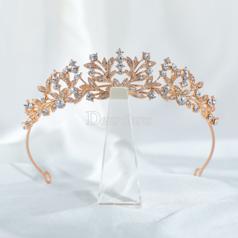 Fashion Berlian Imitasi Mahkota Rambut Band Pengantin Emas Bando Rambut Band Baroque Headband Bridal Crown