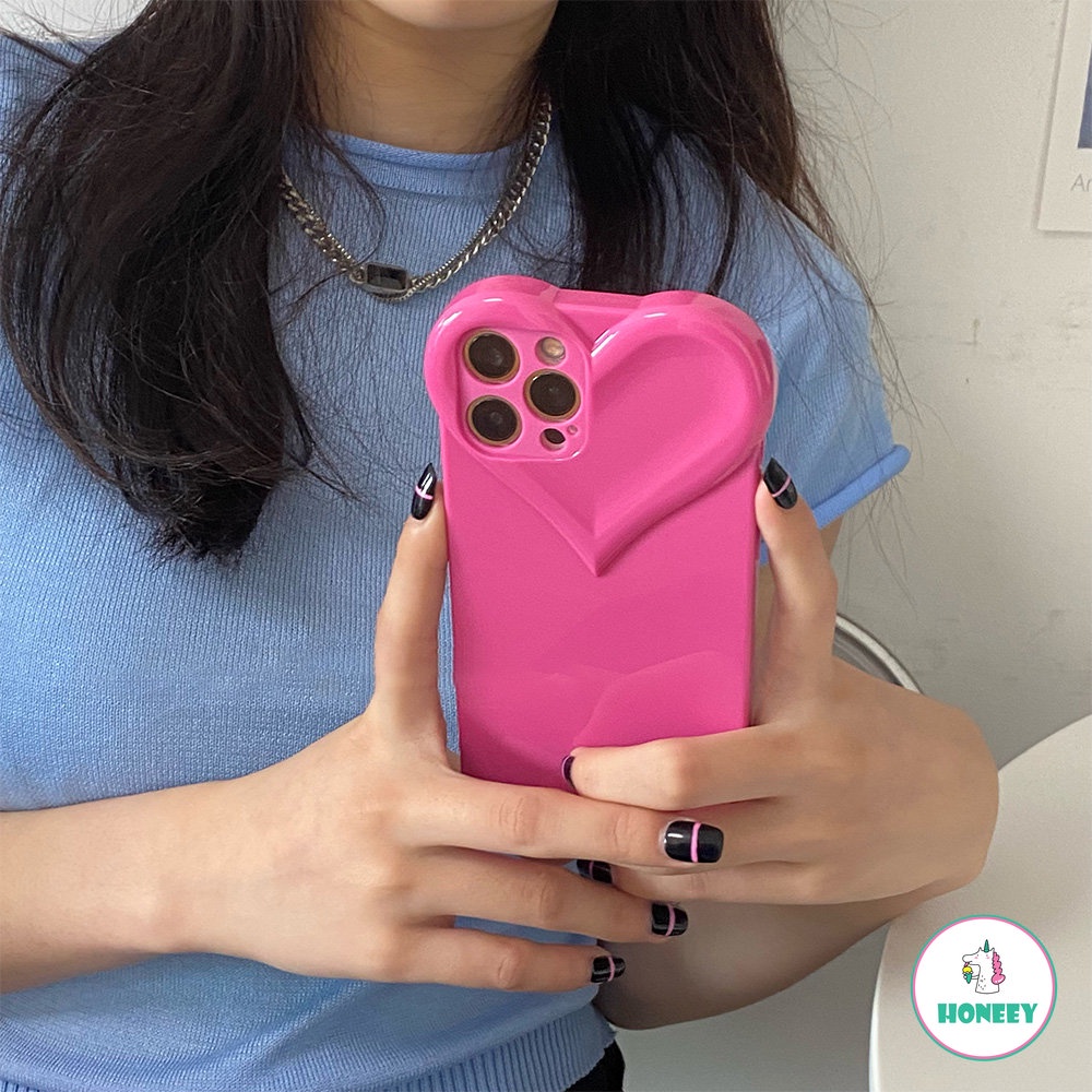 Simple INS Rose Red Love Heart Phone case Kompatibel Untuk Iphone13 12 14 case iPhone 11 Pro Max Silikon Lembut Shockproof Back Cover