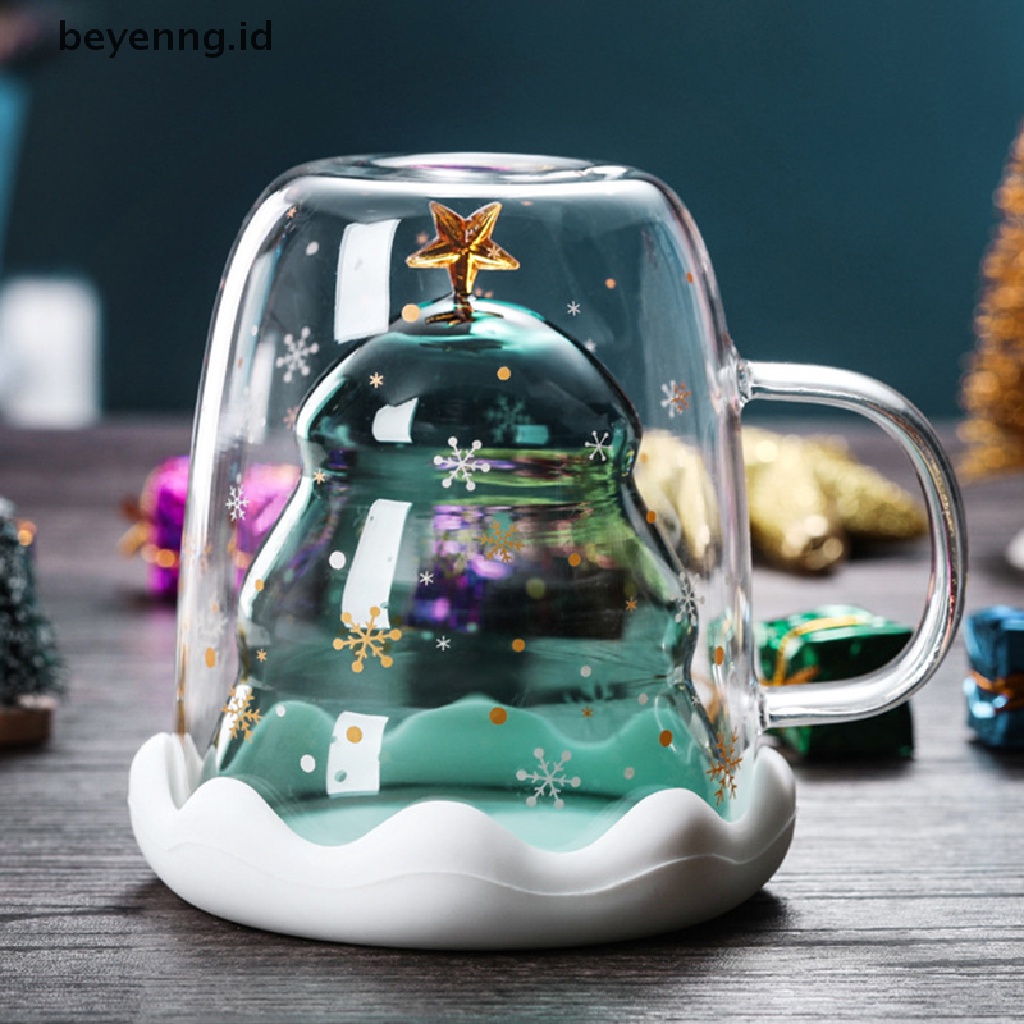 Beyen 300ml Christmas Tree Gelas Ganda Cangkir Air Mug Susu Cangkir Kopi Hadiah Natal ID