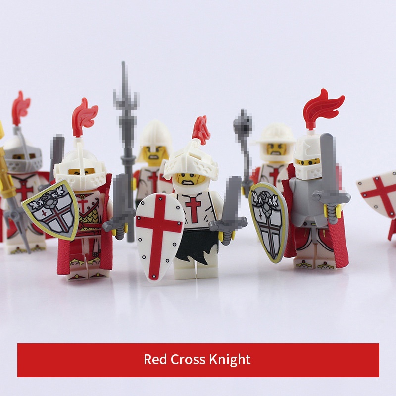 Red Cross Knight Series Mini Figure Perang Medieval Perisai Ksatria Pedang Ksatria Puzzle Rakitan Mainan Blok Bangunan