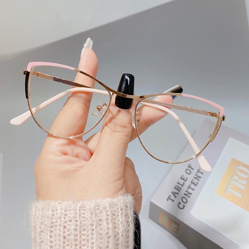 Kualitas Tinggi Mata Kucing Blue Light Blocking Eyeglasses Vintage Metal Frame Untuk Wanita Pria