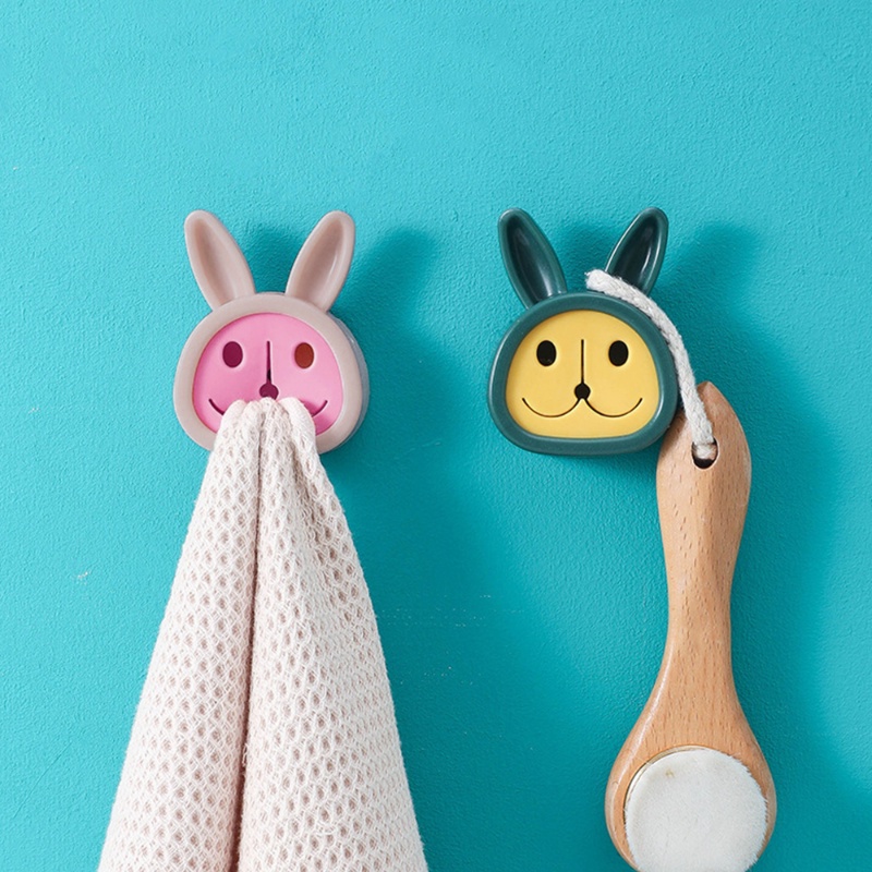 Cute Rabbit Towel Holder Sucker/Lap Kain Lap Hook/Rak Gantungan Penyimpanan Bebas Pukulan Organizer Kamar Mandi